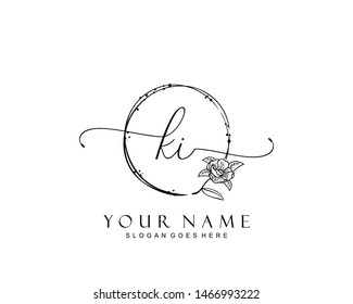 Initial KI beauty monogram and elegant logo design, handwriting logo of initial signature, wedding, fashion, floral and botanical with creative template.