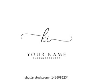 Initial KI beauty monogram and elegant logo design, handwriting logo of initial signature, wedding, fashion, floral and botanical with creative template.