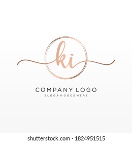 Initial KI beauty monogram and elegant logo design, handwriting logo of initial signature, wedding, fashion, floral and botanical with creative template.