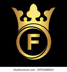 Initial king crown Logo combine with letter F vector template