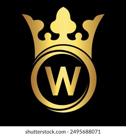 Initial king crown Logo combine with letter W vector template