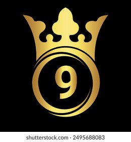 Initial king crown Logo combine with letter 9 vector template