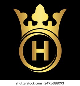 Initial king crown Logo combine with letter H vector template