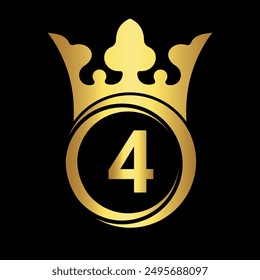 Initial king crown Logo combine with letter 4 vector template