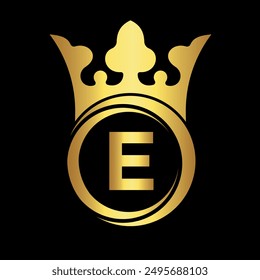 Initial king crown Logo combine with letter E vector template