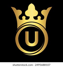 Initial king crown Logo combine with letter U vector template