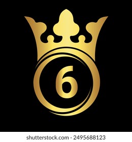 Initial king crown Logo combine with letter 6 vector template