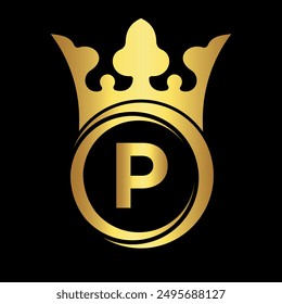 Logotipo inicial de la corona de rey combinado con la letra P Plantilla de Vector