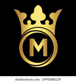 Initial king crown Logo combine with letter M vector template