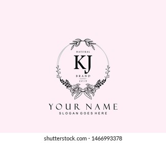 Initial KJ beauty monogram and elegant logo design, handwriting logo of initial signature, wedding, fashion, floral and botanical with creative template.