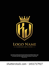 initial KJ letter with shield style logo template vector