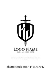 initial KJ letter with shield style logo template vector