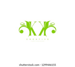 Initial KK Letter Abstract Green Leaf Monogram Stylish Logo Design