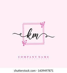 Initial KM letter beauty handwriting logo