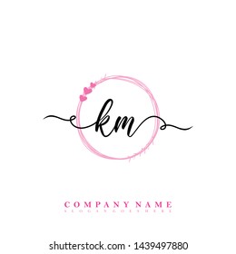 Initial KM letter beauty handwriting logo