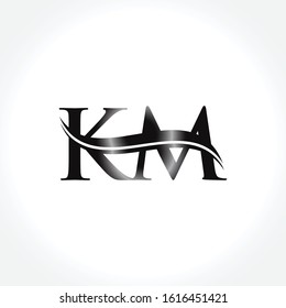 Initial KM letter Logo Design Black vector Template. Linked Letter KM logo Design