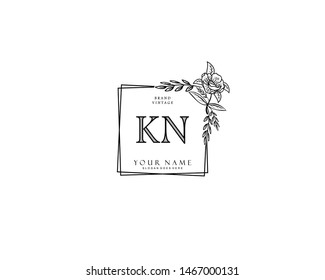 Initial KN beauty monogram and elegant logo design, handwriting logo of initial signature, wedding, fashion, floral and botanical with creative template.