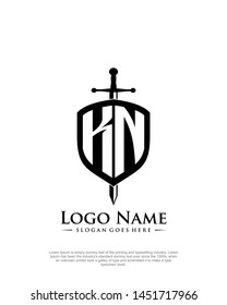 initial KN letter with shield style logo template vector