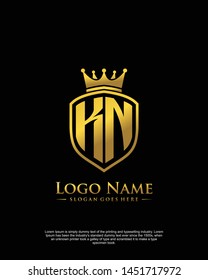 initial KN letter with shield style logo template vector