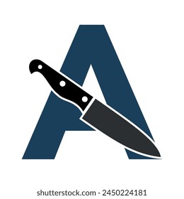 Cuchillo inicial Logo combinado con letra A Plantilla de Vector