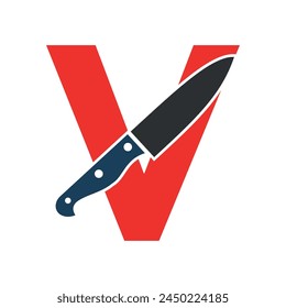 Initial knife Logo combine with letter V vector template