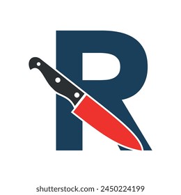 Initial knife Logo combine with letter R vector template
