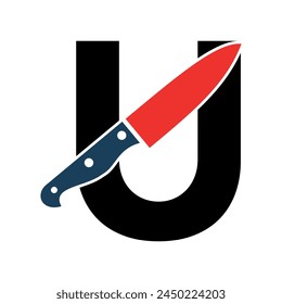 Initial knife Logo combine with letter U vector template