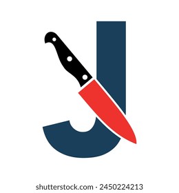 Cuchillo inicial Logo combinado con letra J Plantilla de Vector