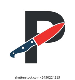 Initial knife Logo combine with letter P vector template
