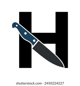 Initial knife Logo combine with letter H vector template