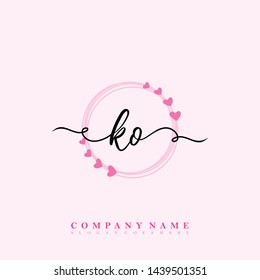 Initial KO beauty handwriting logo