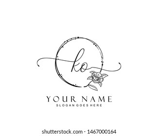 Initial KO beauty monogram and elegant logo design, handwriting logo of initial signature, wedding, fashion, floral and botanical with creative template.