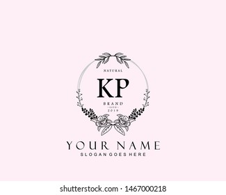 Initial KP beauty monogram and elegant logo design, handwriting logo of initial signature, wedding, fashion, floral and botanical with creative template.