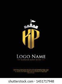 initial KP letter with shield style logo template vector
