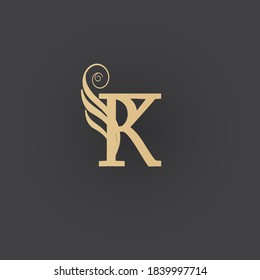 el logo inicial de kr es oro, inspirado en el logo del lujo combinado con curvas vintage, haciendo de este logo elegante