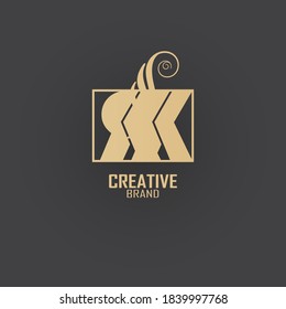 el logo inicial de kr es oro, inspirado en el logo del lujo combinado con curvas vintage, haciendo de este logo elegante