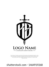 initial KS letter with shield style logo template vector
