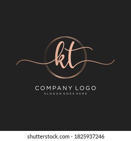 Initial KT beauty monogram and elegant logo design, handwriting logo of initial signature, wedding, fashion, floral and botanical with creative template.