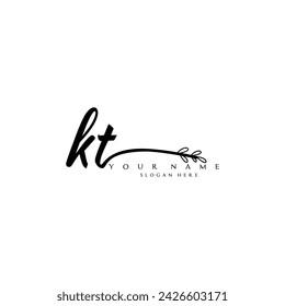 Initial KT logo handwriting floral typography ornament