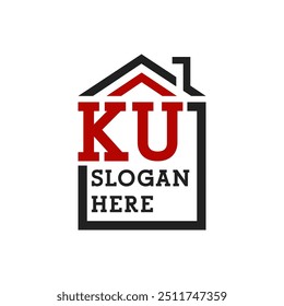 Logotipo inicial da casa KU para telhado. Letra KU Logotipo imobiliário