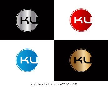 initial ku letter logo red and blue gold silver 


