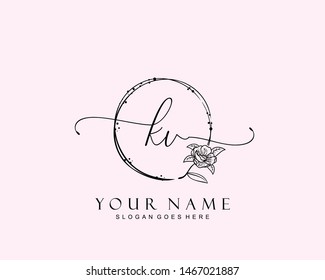 Initial KV beauty monogram and elegant logo design, handwriting logo of initial signature, wedding, fashion, floral and botanical with creative template.