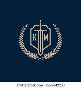 Initial KW elegant sword and shield icon vector template