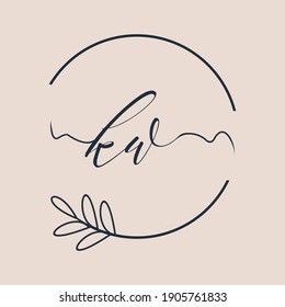 Initial KW logo Handwriting floral and botanical vector