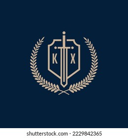 Initial KX elegant sword and shield icon vector template