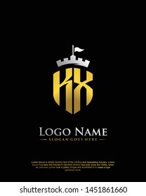 initial KX letter with shield style logo template vector