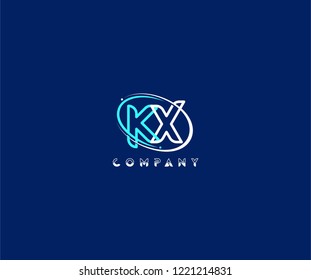 initial KX letter swoosh ring corporate blue white logo