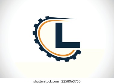 Initial L alphabet with a gear. Gear engineer logo design. Logo for automotive, mechanical, technology, setting, repair business, and company identity