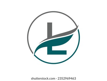 Alfabeto L inicial con diseño de logotipo de onda oceánica o swoosh