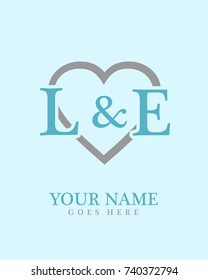 Initial L & E with love background logo template vector